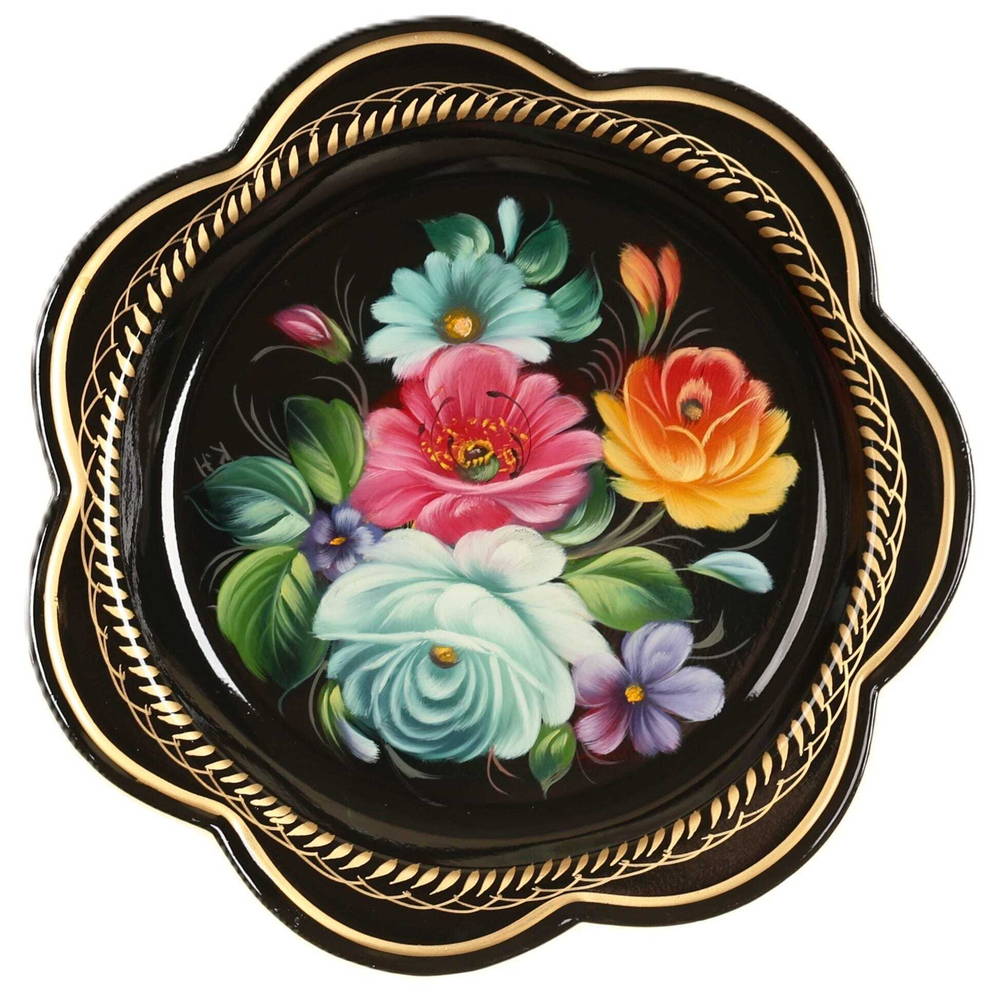 Жостовский поднос декоративный, размер 18 см (A1), металлический