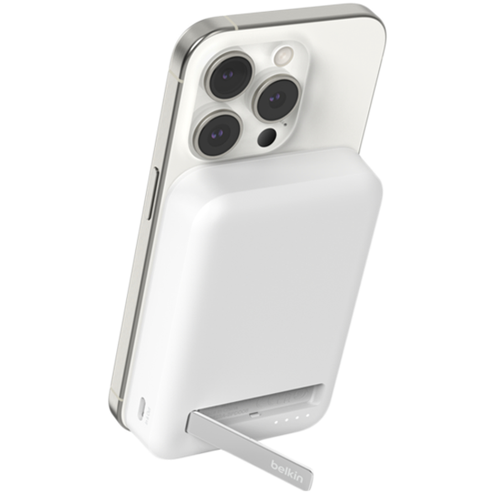 BELKIN 10k Qi2 MagSafe Compatible Powerbank with kickstand, White