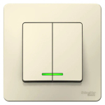 BLANCA С/У 2-клавишный ВЫКЛЮЧАТЕЛЬ (сх.5) с подсветкой, 10А, 250В, МОЛОЧНЫЙ