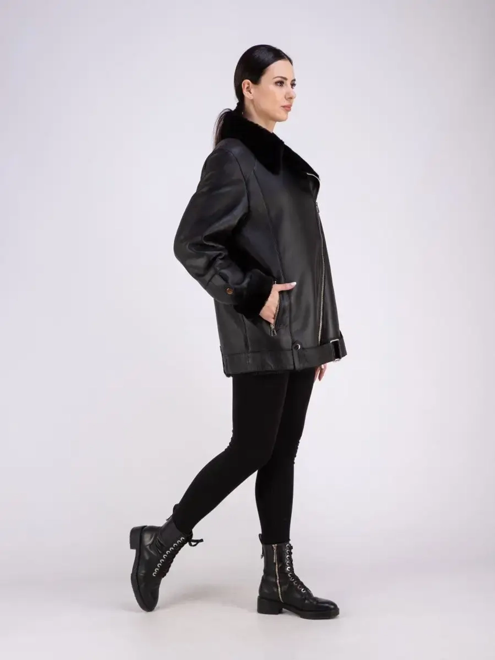 Дубленка женская натуральная авиатор зимняя оверсайз Турция