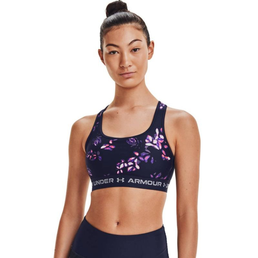 ТОП теннисный Under Armour Women's Armour Mid Crossback Printed Sports Bra - midnight navy/purple tint