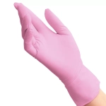 Перчатки нитриловые смотровые нестерильные неопудренные текстурированные на пальцах Benovy размер М розовые 50 пар