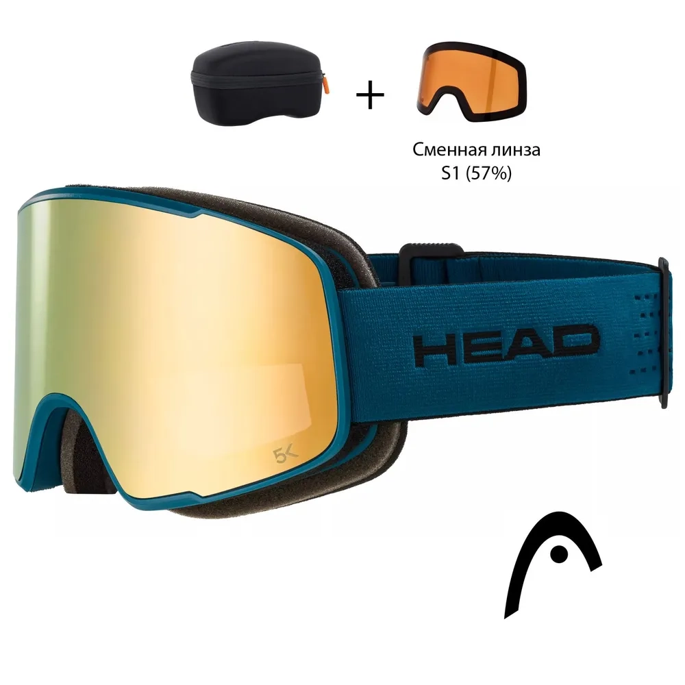 Маска горнолыжная/сноубордическая HEAD HORIZON 5K + SL petrol/gold + доп. линза