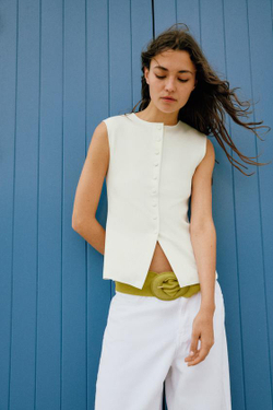 ZARA ТОП-ЖИЛЕТ С ПУГОВИЦАМИ, ЖЕЛТОВАТО-БЕЛЫЙ