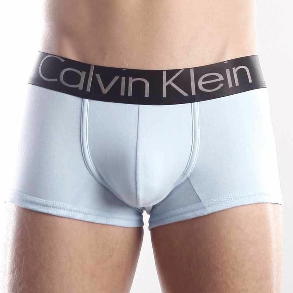 Мужские трусы боксеры светло-голубые с черной резинкой Calvin Klein Steel Black Waistband CK02112