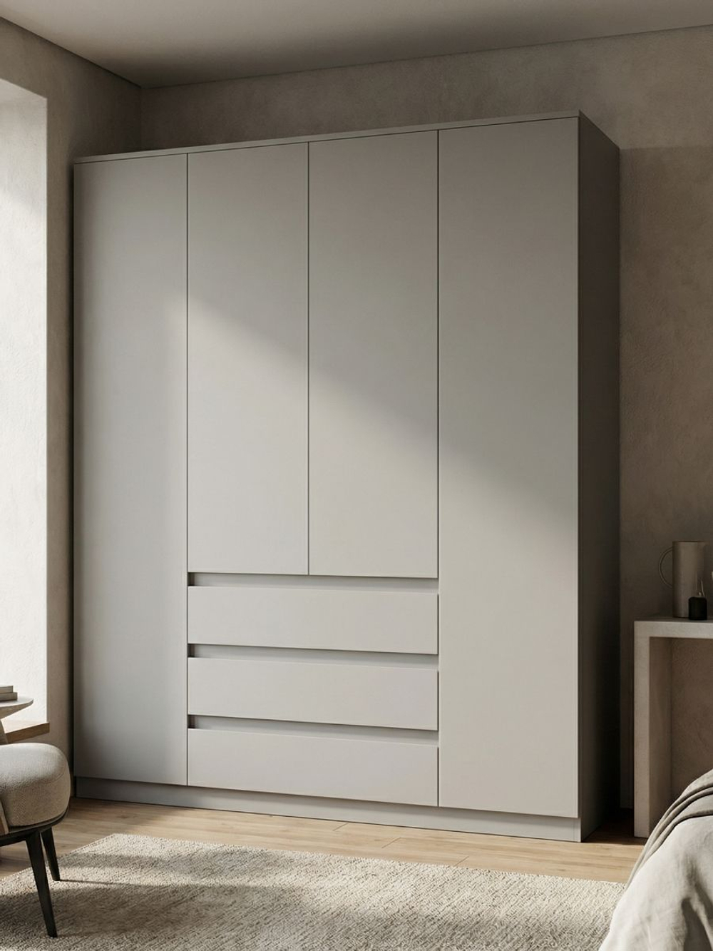 Шкаф 160х50х220, Марм, для одежды распашной 4 двери 3 ящика со штангой и полками, лунный камень, Dipriz