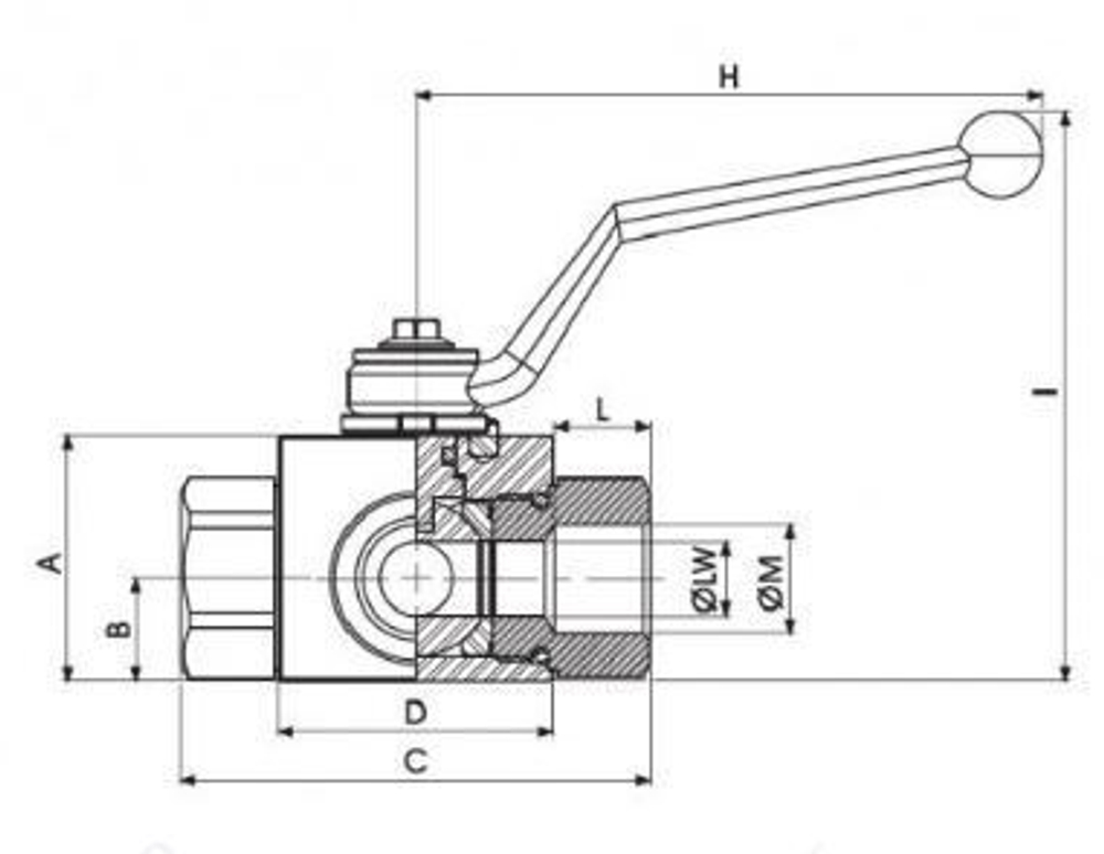 Кран 3-х ходовой шаровый M18x1.5 12L DN10 P=500 L-обр.