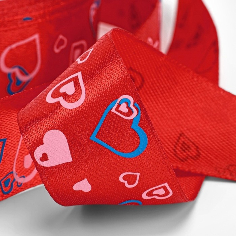 Атласная лента с сердечками 25 мм