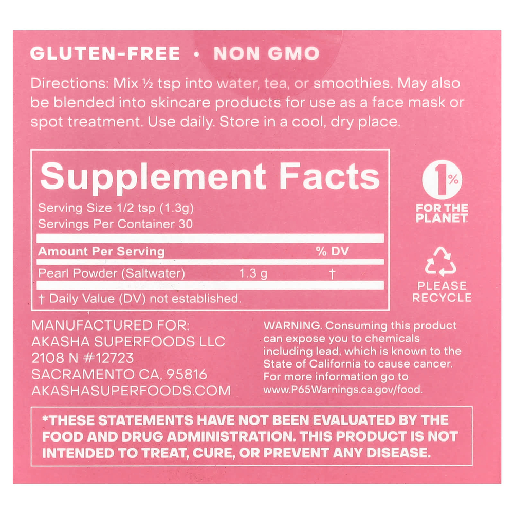 Akasha Superfoods, жемчужная пудра, 40 г (1,4 унции)