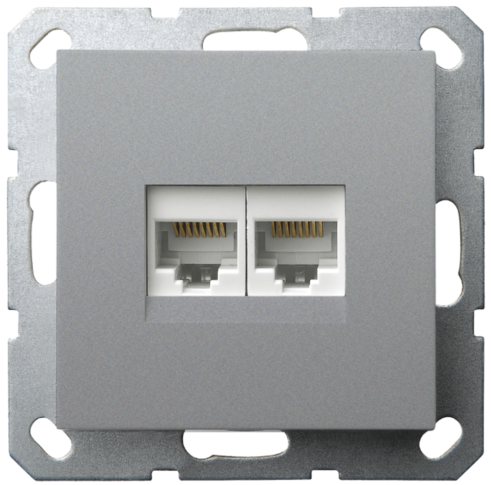 Интернет-розетка RJ45 двойная с накладкой, цвет Алюминий