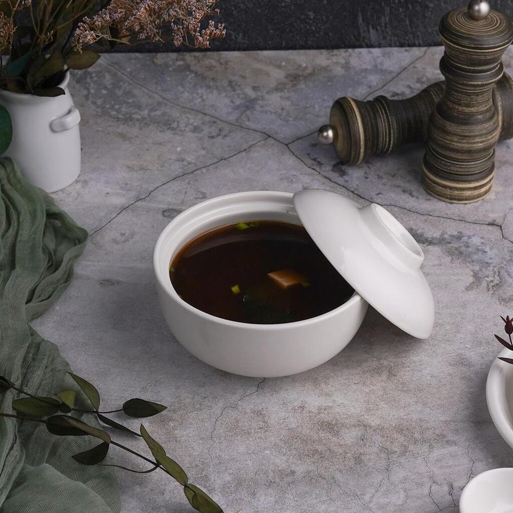 Бульонница мисосупница 325 мл d 12,3 см h8,5 см с крышкой белая фарфор P.L. Proff Cuisine [6]