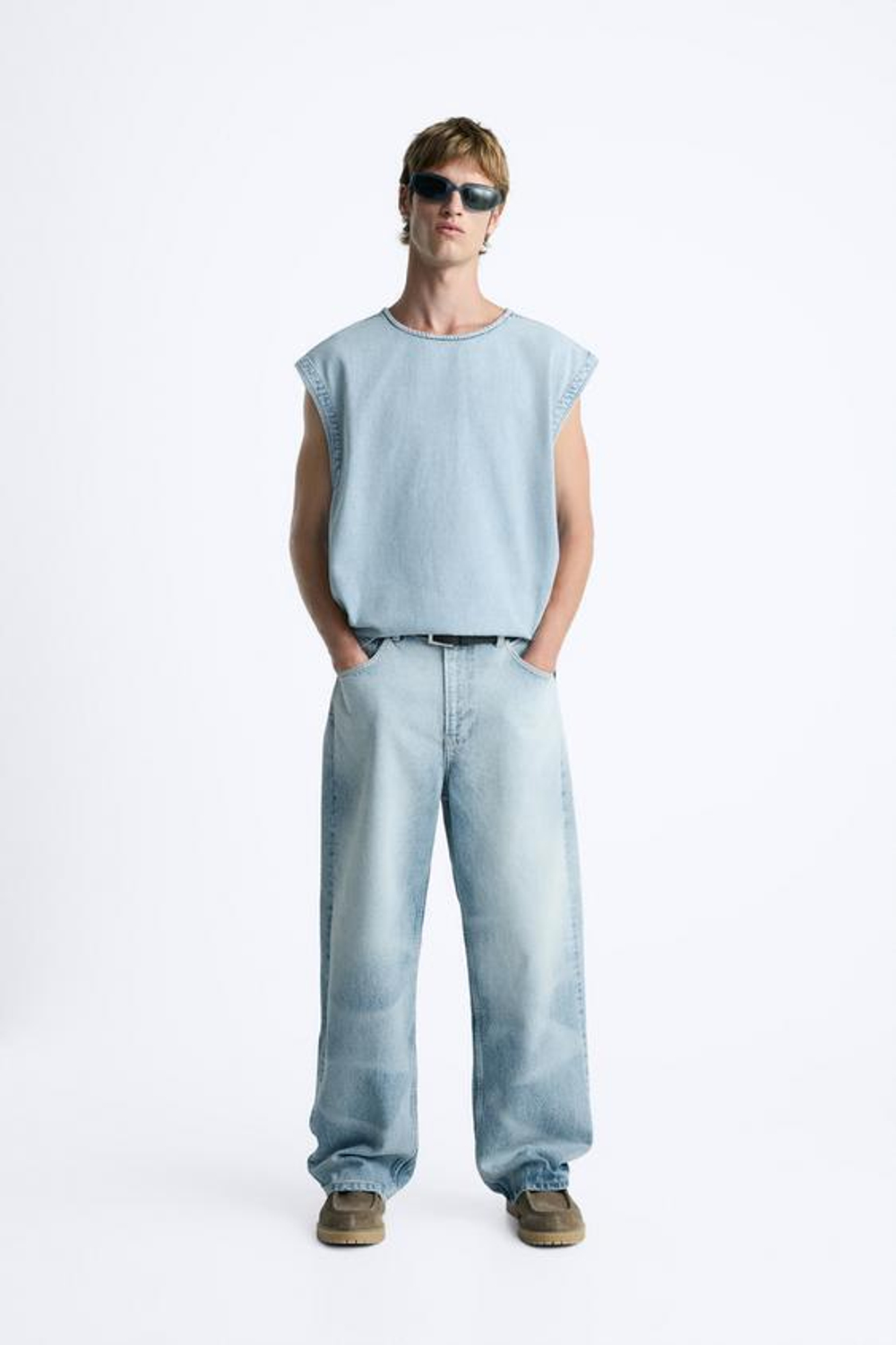 ZARA ДЖИНСОВЫЙ ТОП БЕЗ РУКАВОВ, ГОЛУБОЙ