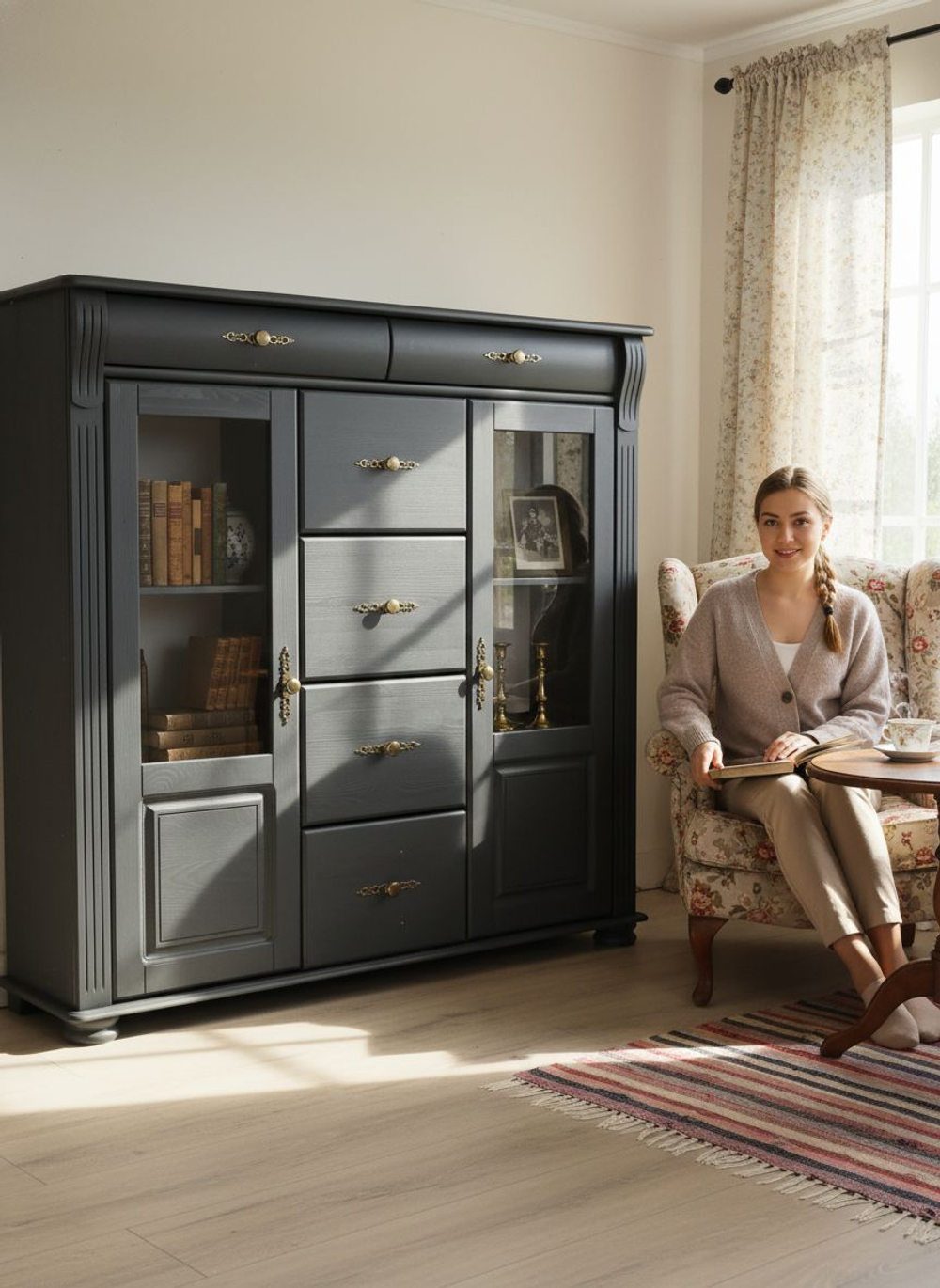 Комод для одежды, 128х42х125, Susanna, в спальню, в гостиную, серый, Dipriz