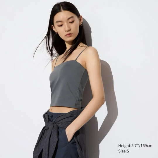 UNIQLO УКОРОЧЕННЫЙ ТОП, ТЕМНО-СЕРЫЙ