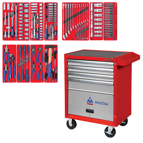 МАСТАК (52-04186R) Набор инструментов "СТАНДАРТ" в красной тележке, 186 предметов