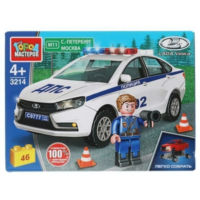 Конструктор пластмассовый 40/46эл. Lada Vesta "Полиция" в коробка 3214-CY (Город мастеров)