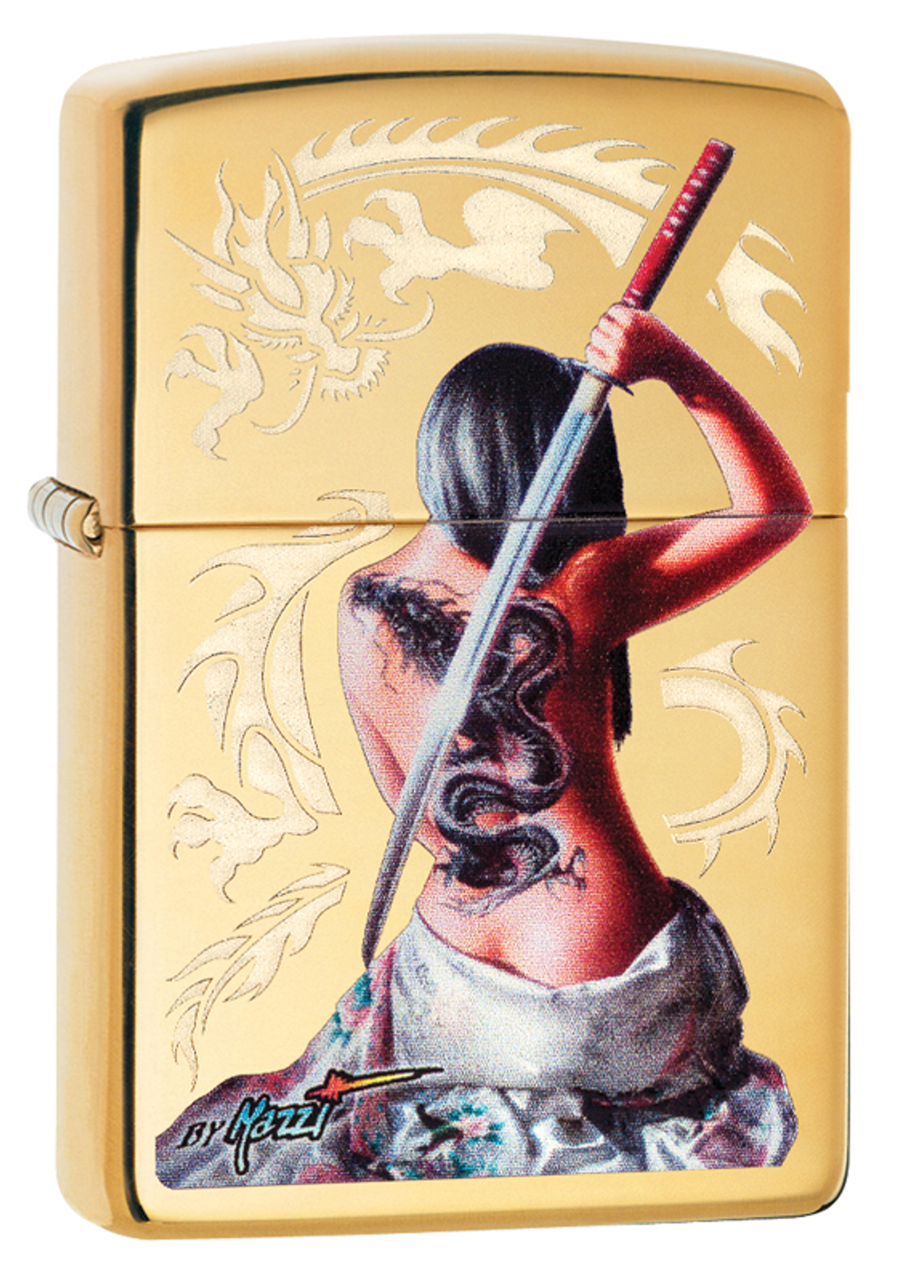 29668 Зажигалка ZIPPO Mazzi High Polish Brass, латунь/сталь, золотистая, глянцевая, 38x13x57 мм