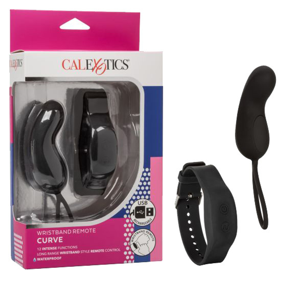 Черное виброяйцо 7,5см с браслетом-пультом California Exotic Novelties Wristband Remote Curve SE-0077-41-3