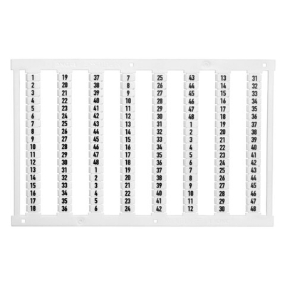 Маркировка для клемм, ширина 3.5 мм, узкая, для клемм Push-in, белая, от 1 до 48, вертикальная ориентация, 1 шт. = карта из 144 маркеров