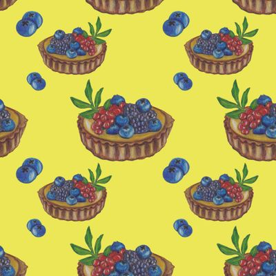 Песочная корзинка с ягодами на жёлтом