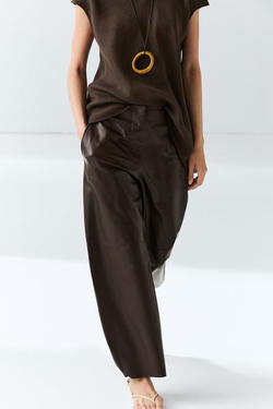 Massimo Dutti Кожаные брюки бочкообразной формы, коричневый