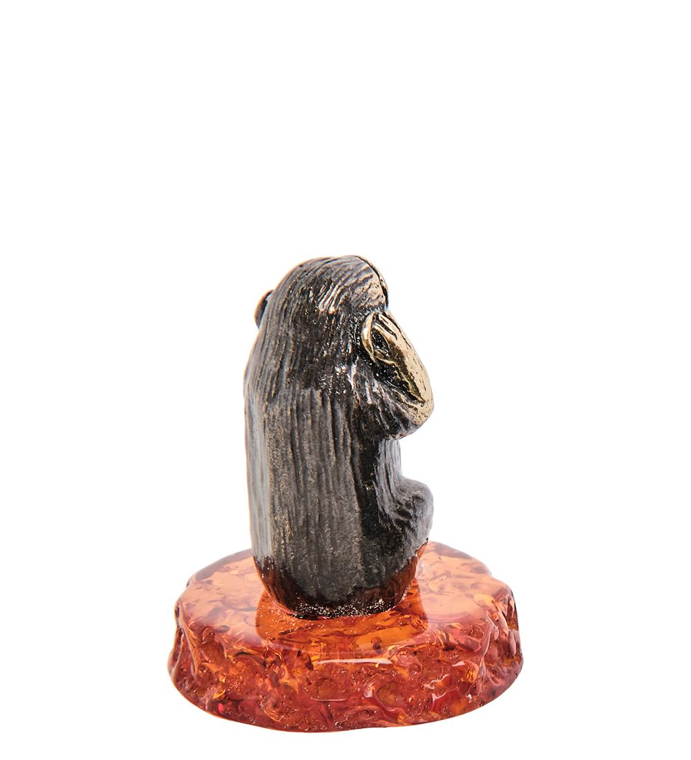 Народные промыслы AM-3219 Фигурка «Обезьяна не слышу Канадзару» (латунь, янтарь)