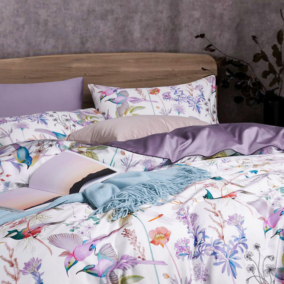 Мако-сатин s60 &quot;Райские птицы&quot; на светлом | ш.250 см | 120 г/м² | хлопок-100%