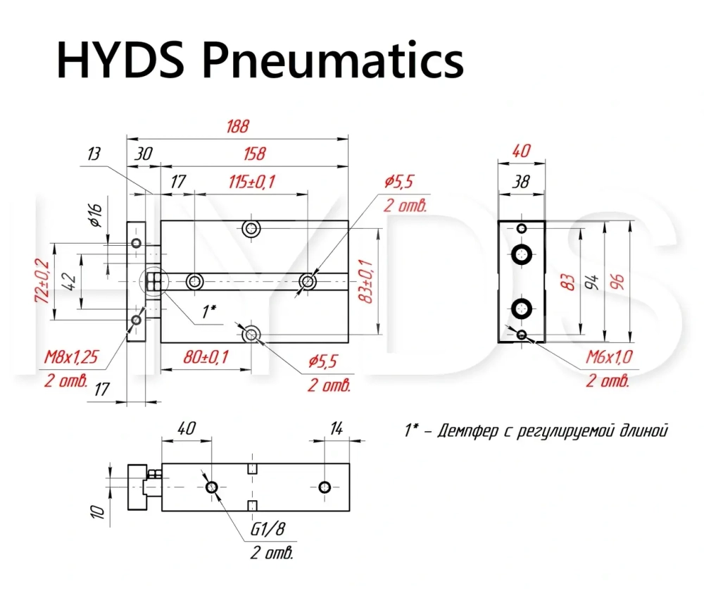 TN 32x80-S Пневмоцилиндр двухпоршневой