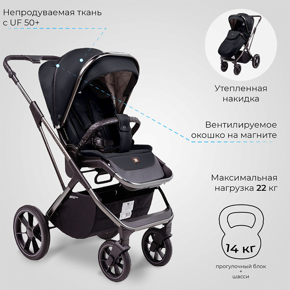Детская коляска Sweet Baby Rocco 2 в 1 2024 Black 427056
