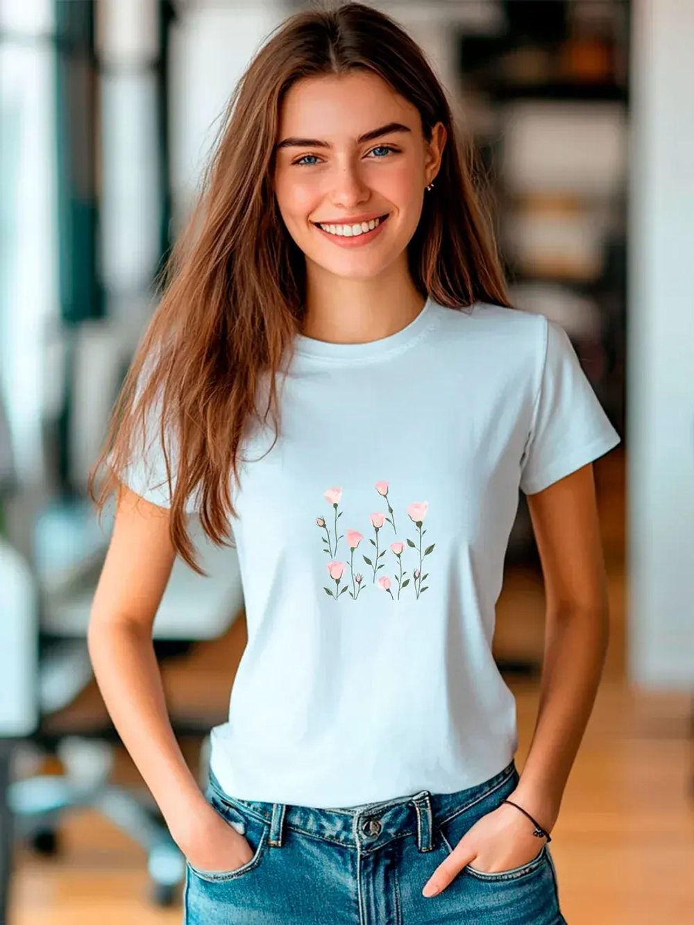 Футболка больших размеров с принтом цветы