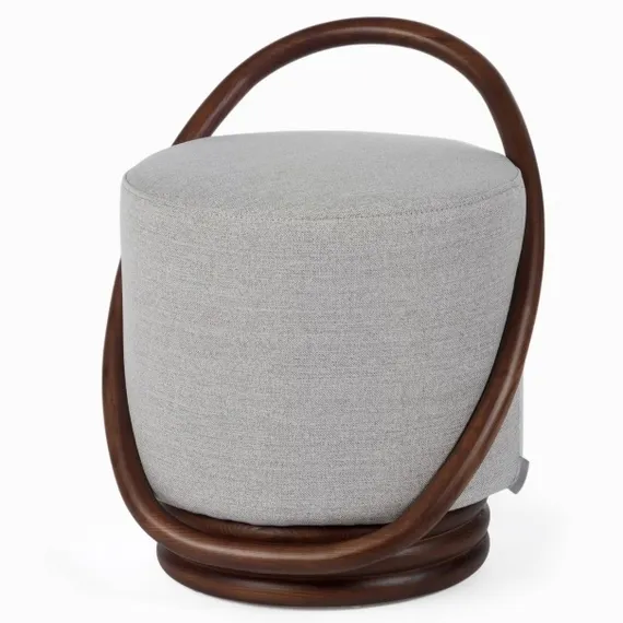 Пуф с ручкой Wendel 46х55 см, серая ткань, орех