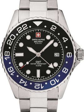 С браслетом Мужские наручные часы с серебряным браслетом Swiss Alpine Military 7052.1132 GMT diver 42mm 10ATM