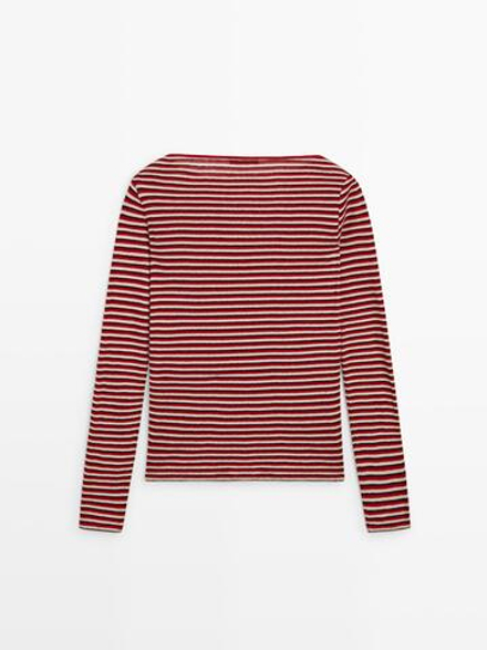 Massimo Dutti Футболка в полоску с длинными рукавами, красный