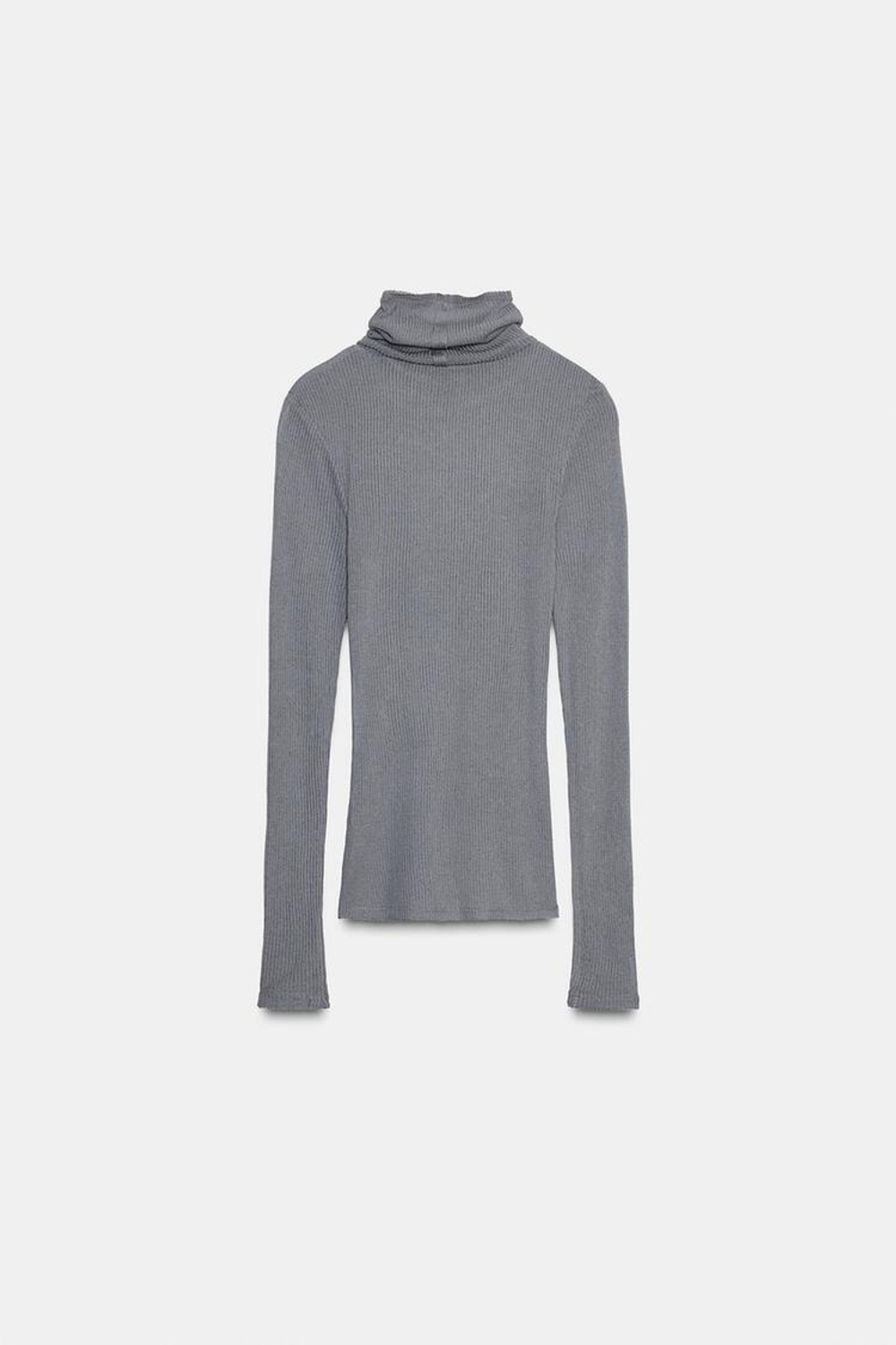 ZARA ТОП В РУБЧИК С ВОРОТНИКОМ-СТОЙКОЙ, ЖЕМЧУЖНО-СЕРЫЙ