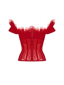 Tоп корсетного типа из крепа и кружева с рюшами и бантом