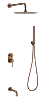 Смеситель встроенный + верхний+ ручной душ Uno. Brushed Bronze с изливом