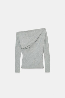 ZARA ТОП АСИММЕТРИЧНОГО КРОЯ ИЗ МЯГКОЙ ТКАНИ, СЕРЫЙ МЕЛАНЖ