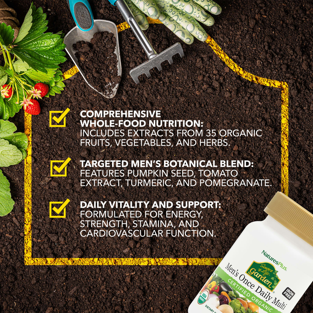 NaturesPlus, Source of Life Garden®, органические мультивитамины для мужчин, одна таблетка в день, без железа, 30 веганских таблеток