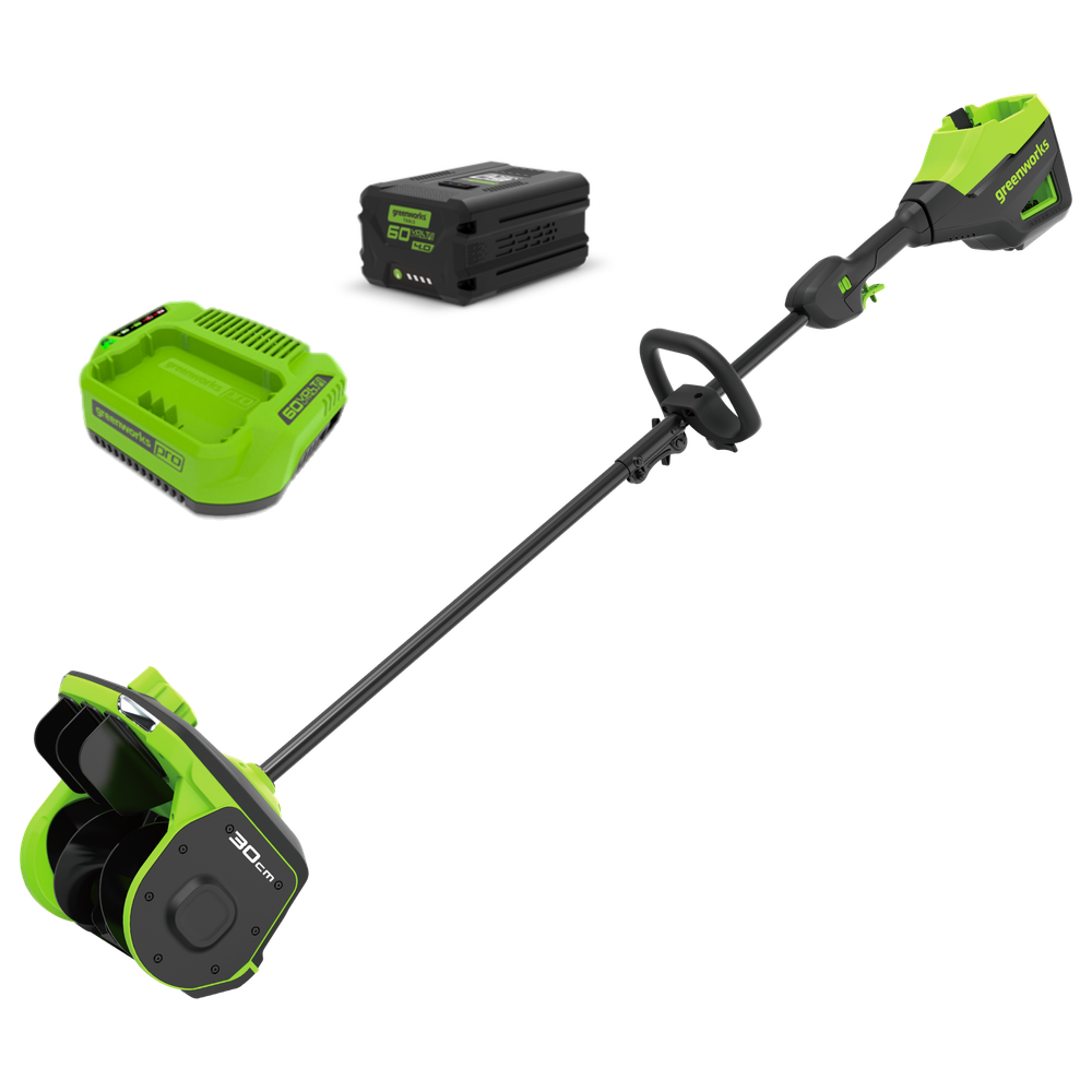 Аккумуляторная снегоуборочная лопата Greenworks GD60SS2 Арт. 2603207UH, 60V, 30 см, с регулируемым направлением выброса, бесщеточный, c 1хАКБ 8Ач и ЗУ
