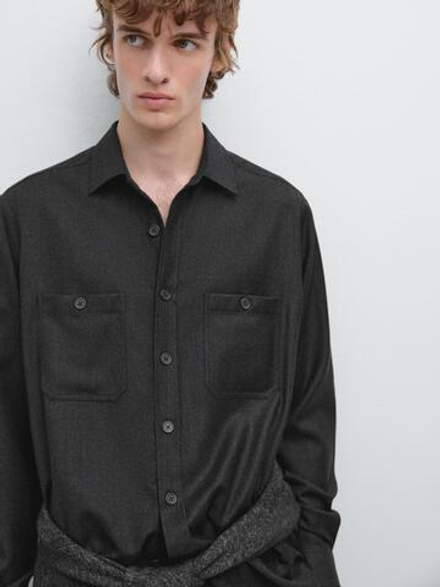 Massimo Dutti Куртка-рубашка из 100% шерстяной фланели, маренго