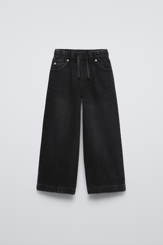 ZARA ДЖИНСЫ-КЮЛОТЫ СО ШНУРКОМ, ЧЕРНЫЙ