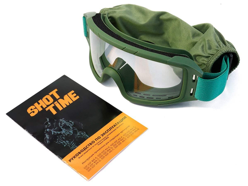 Маска стрелковая ShotTime Puma, защитная, зелёная, линза прозрачная