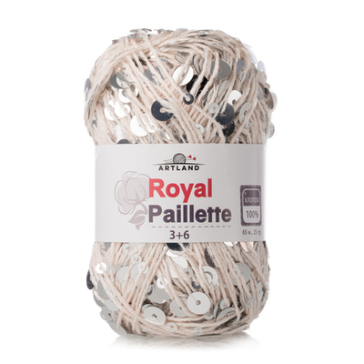 Королевские пайетки/Добавочная нить хлопок с пайетками 3/6 мм, 25 гр, 65 м, кремовый с серебром