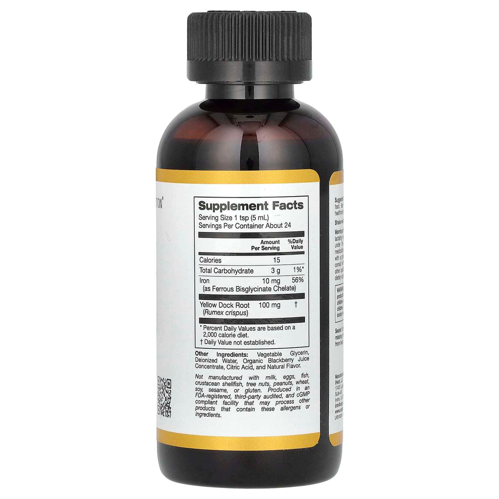 California Gold Nutrition, железо в виде хелатного бисглицината железа с корнем щавеля курчавого, 118 мл (4 жидк. унции)