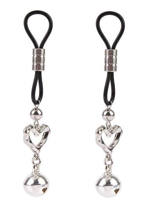 Серебристые зажимы на соски с сердечками