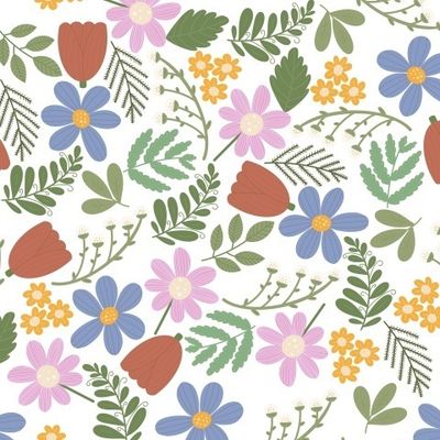 Цветочная поляна на белом фоне