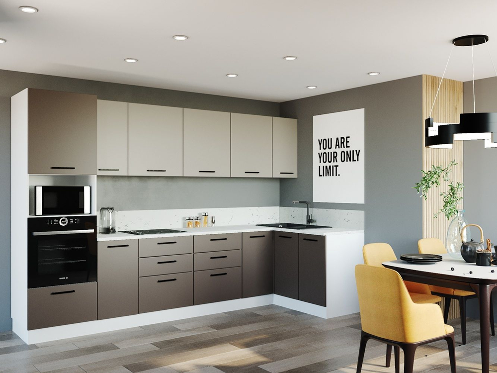 Кухонный гарнитур угловой Латте 3200х1400 столешница 26 мм