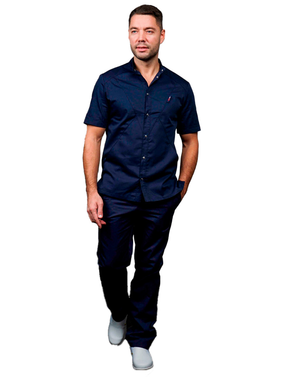 Блуза медицинская мужская Доктор стиль Алекс с коротким рукавом, темно-синий, 52