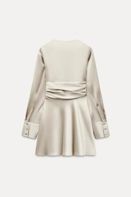 ZARA КОРОТКОЕ АТЛАСНОЕ ПЛАТЬЕ, ЦВЕТ СЛОНОВОЙ КОСТИ