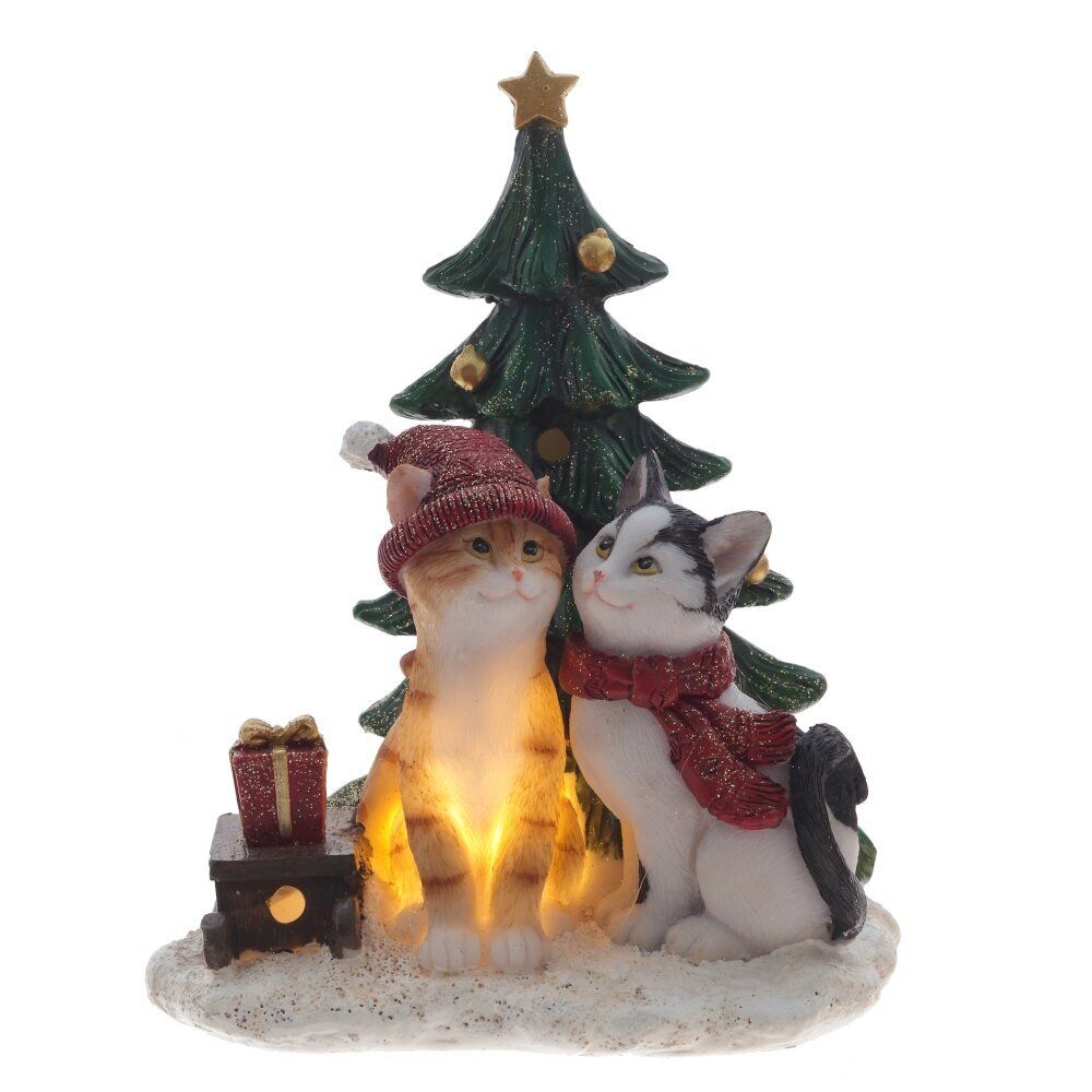 GAEM Фигурка декоративная с подсветкой "Кошечки и ёлка", L12,5 W10 H16 см